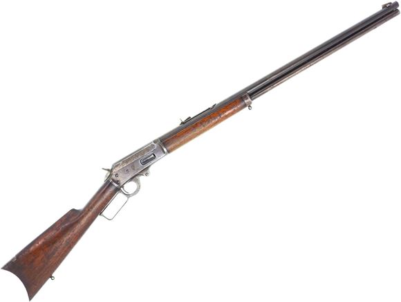 Picture of Used Marlin Model 1893 Lever-Action Rifle - 38-55 Win, 26'' Round Barrel w/Original Sights, Wood Stock w/ Repaired Cracks, Crescent Butt Plate, Marked Special Smokeless Steel, Worn Bluing, Fair Condition