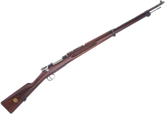 Picture of Used Carl Gustafs Mauser 96 Bolt-Action 6.5x55mm Swedish, Full Military Wood, 29" Barrel, 1916 Mfg., Threaded Muzzle, Stock Disc, Smaill Crack in Stock at Tang, Metal Finish Worn, Overall Fair Condition