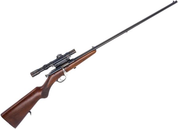 Picture of Used Simpson Suhl Single Shot Bolt-Action Rifle - 22 Hornet, 24" Barrel W/Sights, Checkere Wood Stock, Takedown, Side Mount Quick Detachable 2.5x Scope, Good Condition