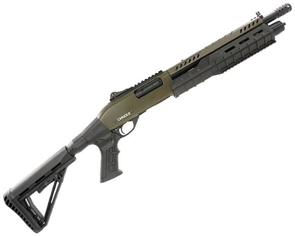 Picture of Canuck Commander Pump-Action Shotgun - 12ga, 3", 14", Olive Drab Synthetic Adjustable Pistol Grip Stock, Fiber Optic Front Sight, Optic Rail, Heat Shield, Mobil Choke Flush (C,M,F) + Breacher Choke