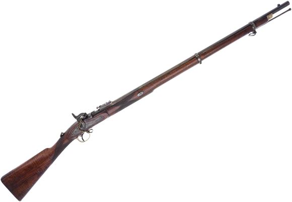 Picture of Used Westley Richards Monkey Tail Breech Loading Black Powder Rifle, 36'' Barrel w/Sliding Military Sight 1865 Production Stamped I.Hollis & Sons London The left shoulder of the barrel is marked �.450�, the top of the barrel is marked �WHITWORTH P