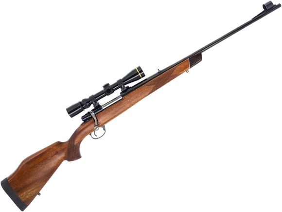 Picture of Used Husqvarna Model 1640MC 9.3x62, 5 shot, 60cm Barrel, Fixed Iron Sight, Walnut Monte Carlo Stock, Limbsaver Pad, Leupold Vari-X III 2.5-8x36 Gloss Scope, Leupold QRW Rings, Good Condition