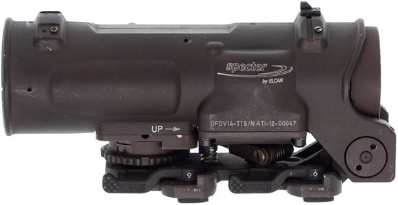 Picture of Used Elcan SpecterDR DFOV14-T1 1-4x Prismatic Scope, Illuminated CX5395 Reticle, 5.56 Calibre, FDE, Missing Rear Backup Sight, Fair Condition