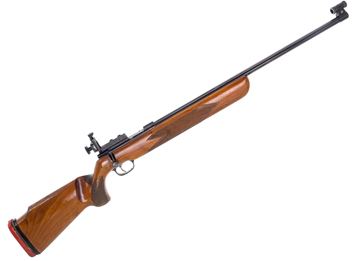Picture of Used Walther KKM Bolt-Action Single-Shot Rifle .22LR, 25'' Heavy Barrel, Walther Adjustable Aperture Sights, Wood Target Stock, Crack At The Back Of The Trigger Guard, Fair Condition