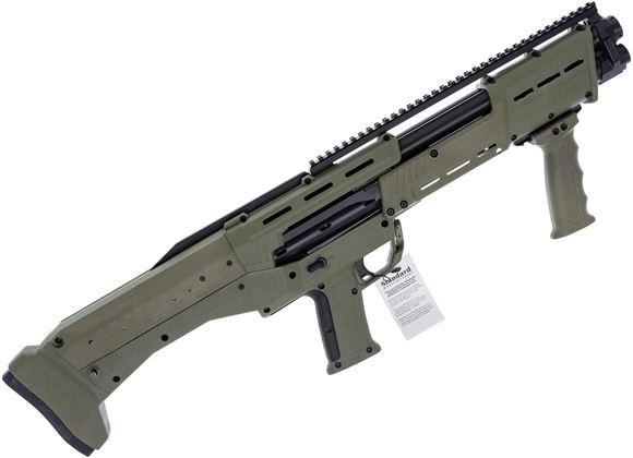 Picture of Used Standard Manufacturing DP-12 Gen 2 Pump-Action Shotgun - 12Ga, 3" Chamber, 18" Barrel, OD Green Synthetic Stock & Foregrip, 2x7rds, Top & Bottom Picatinny Rails, Includes Case Club Hard Case, Excellent Condition
