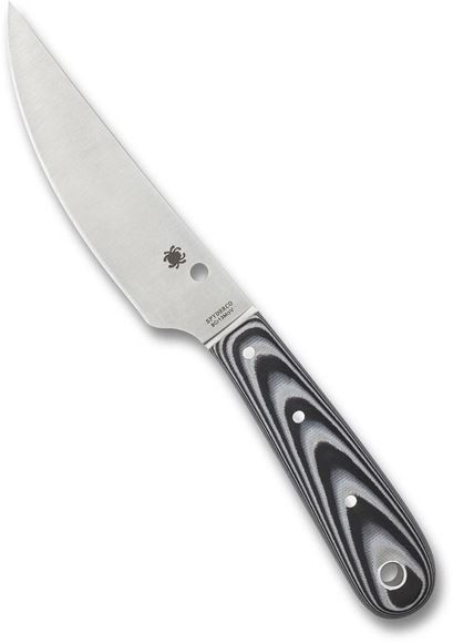 Picture of Spyderco Knives - Bow River - 4.36" 8Cr13MoV Fixed Blade, Black/White G-10 Handle, Leather Sheath, Plain Edge, Full-Flat Grind, Origin China.