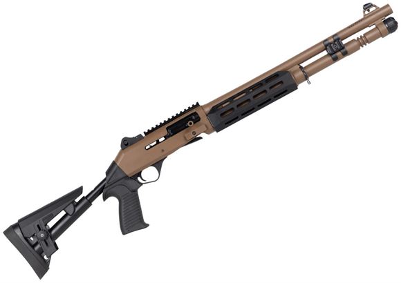 Picture of EGE Panzer Arms M4 Speed Pro Semi-Auto Shotgun - 12Ga, 3", 18.6", Ported Barrel, Sand Receiver And Barrel And M-LOK Handguard, Oversized Bolt Release And Charging Handle, Telescopic Stock, Blade Front Sight Ghost Ring Rear Sight, 5rds, Chokes (C,F, Breach