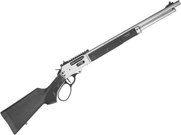 Picture of Smith & Wesson Model 1854 Lever-Action Rifle - 30-30 Win, 20", 5/8-24 Threaded Barrel, Stainless, Black Synthetic Stock, Flat Trigger, M-LOK Forend With Picatinny Top Rail, Adjustable XS Ghost Ring Sights - With Gold Bead Front.