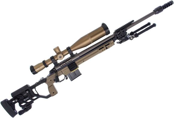 Picture of Used Tikka T3X Super Varmint Bolt-Action Rifle - 6.5 Creedmoor, 23.7'' Threaded Heavy Barrel with Spearhead Tuner Brake, Tungsten Cerakote Finish, KRG Whiskey-3 Chassis, Athlon Ares ETR 4.5-30x56 Scope, B&T Bipod & Monopod, 1x Mag, Hard Case, Very Good Co