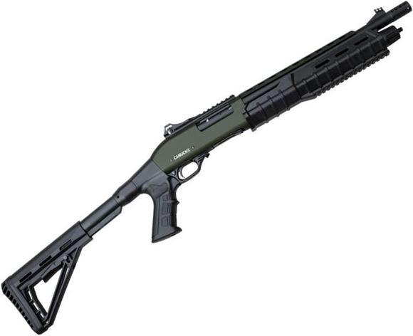 Picture of Canuck Commander Pump-Action Shotgun - 12ga, 3", 14", Distressed Olive Drab Ceraktoe, Black Synthetic Adjustable Pistol Grip Stock, Fiber Optic Front Sight And Ghost Ring Rear Sight, Optic Rail, Mobil Choke Flush (C,M,F) + Breacher Choke, 4+1rds