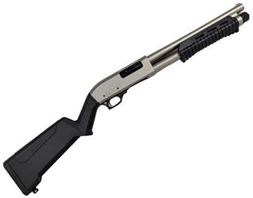 Picture of Canuck Defender Marine Pump-Action Shotgun - 12Ga, 3", 14", Nickel Finish Barrel And Receiver, Black Synthetic Fixed Stock, Chokes (F,M,C Breacher) Black Bead Front Sight, 4+1rds