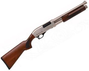 Picture of Canuck Defender Marine Pump-Action Shotgun - 12Ga, 3", 14", Nickel Finish Barrel And Receiver, Walnut Stock, Chokes (F,M,C Breacher) Black Bead Front Sight, 4+1rds