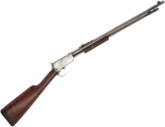 Picture of Used Winchester Model 1906 Pump-Action Rifle - 22 LR, 20" Barrel, Worn Bluing, Walnut Stock, Iron Sights, 1917 Production, Small Crack on Tang, Good Condition