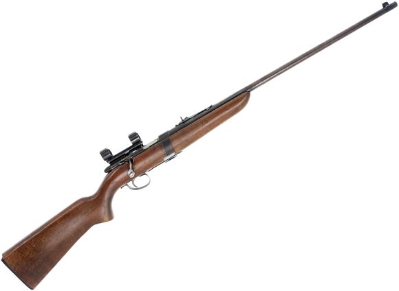 Picture of Used Remington Scoremaster Model 511 Bolt-Action Rifle - 22 LR, 25'' Barrel, Worn Bluing, Wood Stock, Iron Sights, 3/4" Scope Mount, 1 Mag, Mag Retainer Missing, Broken Butt Plate, Fair Condition