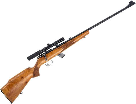 Picture of Used CIL Anschutz Model 310 Bolt-Action Rifle - 22 LR, 24" Barrel, Checkered Wood Stock with Montecarlo Cheekpiece, Iron Sights, Marksman 3-7x20mm Scope, Leather Sling, 2x Mags, Good Condition