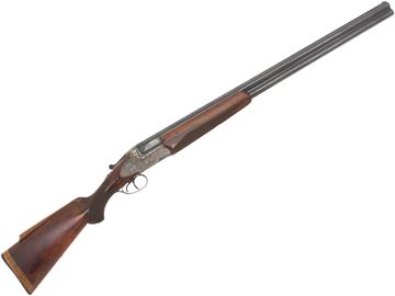 Picture of Used Simson Suhl Side Lock Over Under, 12-Gauge 2-3/4'' Chamber 28'' Barrels Full Choke, Engraved Receiver and Side Plates, Pointers And Pheasants on R, Roe Deer And Ducks On L, Fox And Grouse On Bottom, Rabbit On Trigger Guard, Oak Leaf and Scroll Throug