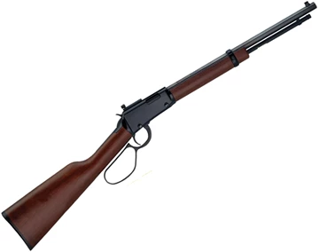 Picture of Henry Tracker Carbine Rimfire Lever-Action Rifle - 22lr, 20", Octagon, Blued, American Walnut Stock, 12rds, Brass Bead Front & Skinner Peep Rear Sights.