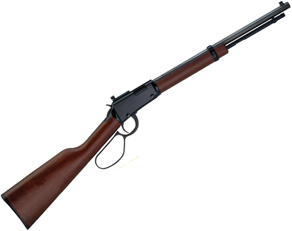 Picture of Henry Tracker Carbine Rimfire Lever-Action Rifle - 22lr, 20", Octagon, Blued, American Walnut Stock, 12rds, Brass Bead Front & Skinner Peep Rear Sights.