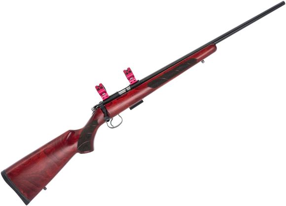 Picture of Used CZ455 American Red Bolt-Action Rifle - 22 WMR, 20.5" Barrel, Blued, Red Stained Beech Stock, West Hunter 1" Rings, 1x5rnd Mag, Very Good Condition