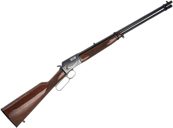 Picture of Used Browning BL-22 Grade II Rimfire Lever-Action Rifle - 22 LR, 20", Polished Blued, Scroll Engraving, Gloss Gr.II Black Walnut Stock w/Straight Grip, 15rds, Steel Blade Front & Folding, Dings on Stock and Front Barrel Band, Otherwise Very Good Condition