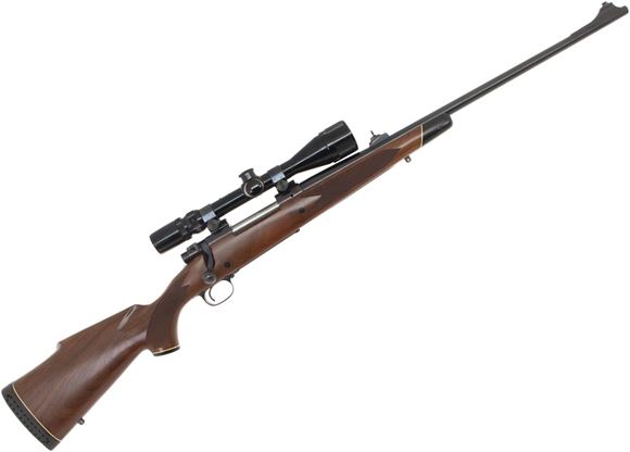 Picture of Used Winchester Model 70 Bolt Action Rifle - 338 Win Mag, 24", Blued,  1974 Manufacture, Checkered Wood Monte Carlo Stock, Rifle Sights, Good Condition