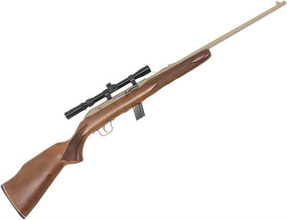 Picture of Used Lakefield Model 64B Semi-Auto Rimfire Rifle - 22LR, 20" Barrel w/Sights, Barrel & Action Painted FDE, Checkered Wood Stock, Tasco 3-7x20 Scope, Fair Condition